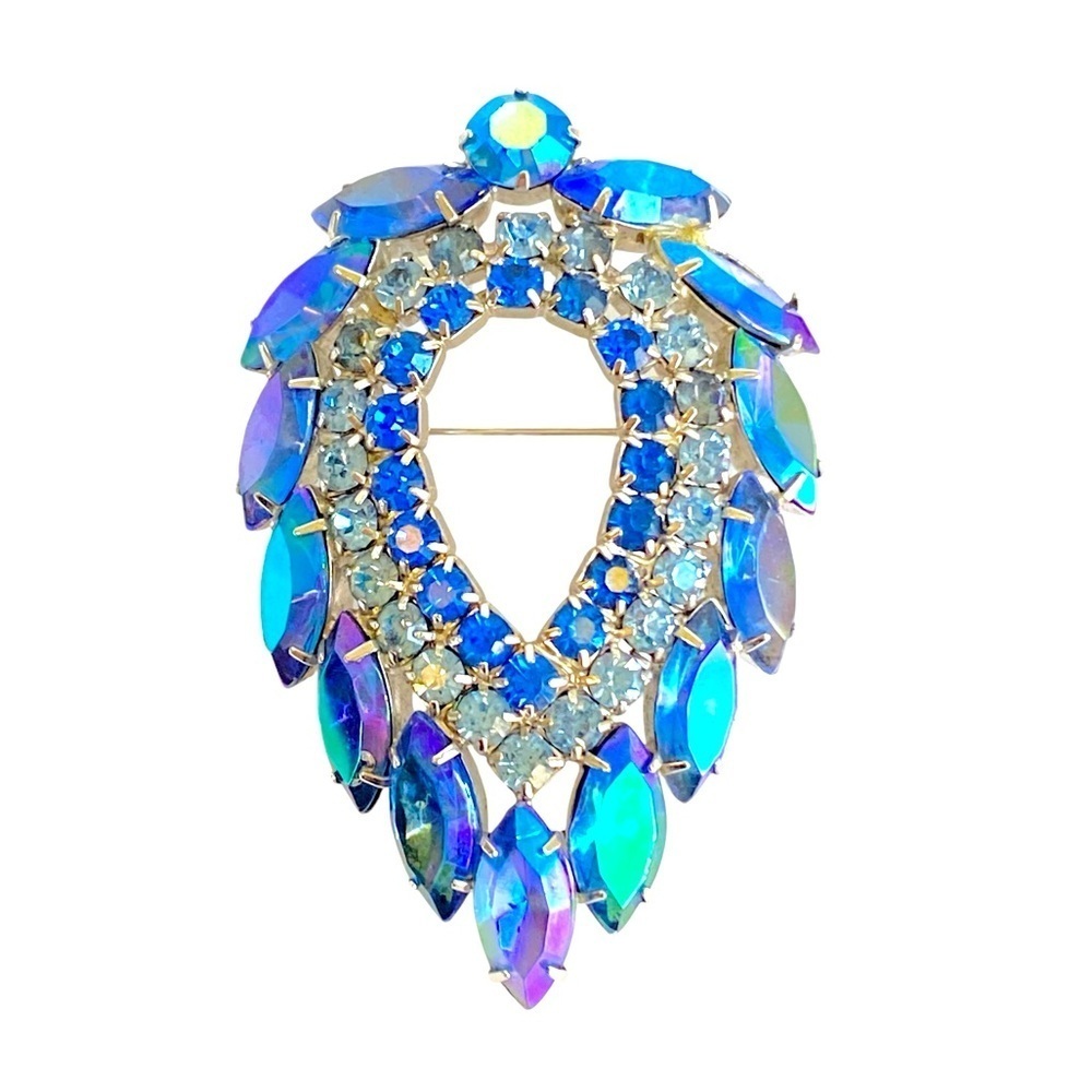 Aurora Borealis Blue Rhinestone Brooch Sarah Coventry Juliana D‎ & E Vintage Pin